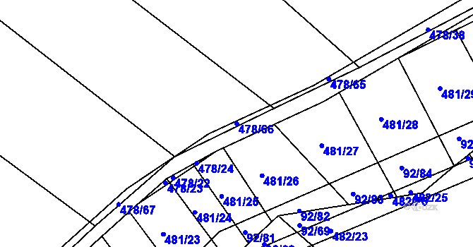 Parcela st. 478/66 v KÚ Křtomil, Katastrální mapa
