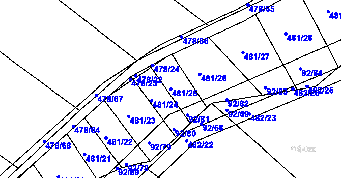 Parcela st. 481/25 v KÚ Křtomil, Katastrální mapa