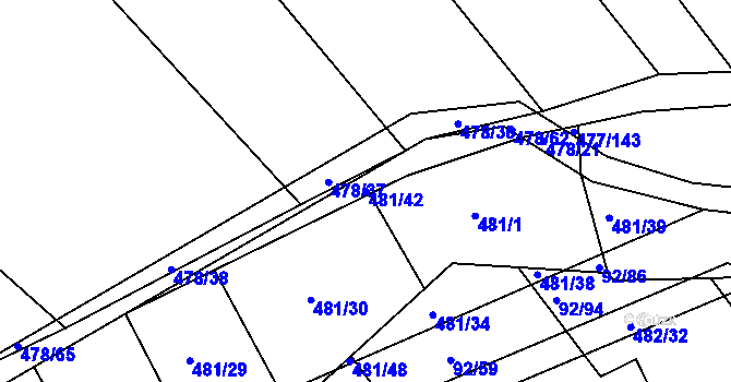 Parcela st. 481/42 v KÚ Křtomil, Katastrální mapa