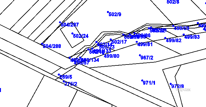 Parcela st. 499/80 v KÚ Křtomil, Katastrální mapa