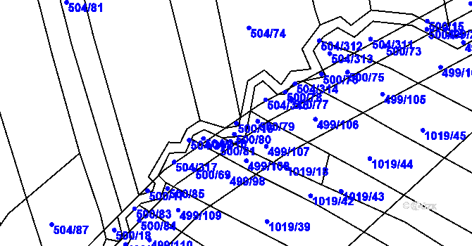 Parcela st. 500/16 v KÚ Křtomil, Katastrální mapa
