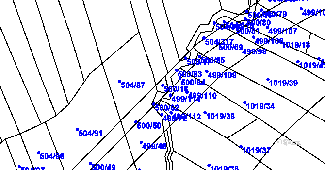 Parcela st. 500/18 v KÚ Křtomil, Katastrální mapa