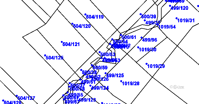 Parcela st. 500/53 v KÚ Křtomil, Katastrální mapa