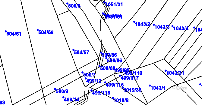 Parcela st. 500/66 v KÚ Křtomil, Katastrální mapa