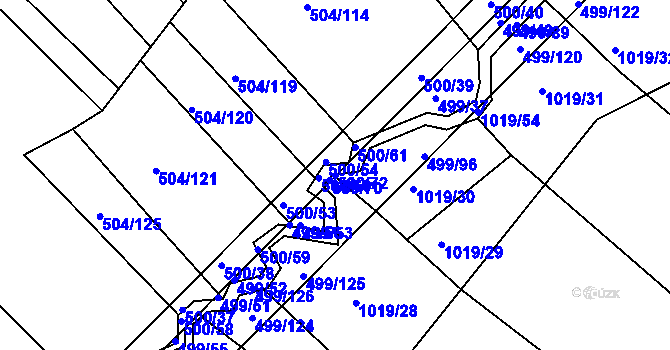 Parcela st. 500/72 v KÚ Křtomil, Katastrální mapa