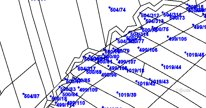 Parcela st. 500/80 v KÚ Křtomil, Katastrální mapa