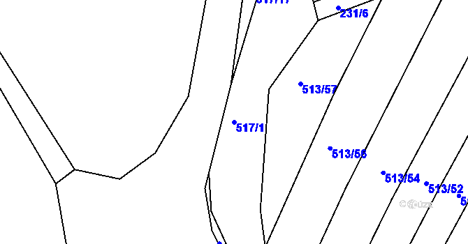 Parcela st. 517/1 v KÚ Křtomil, Katastrální mapa