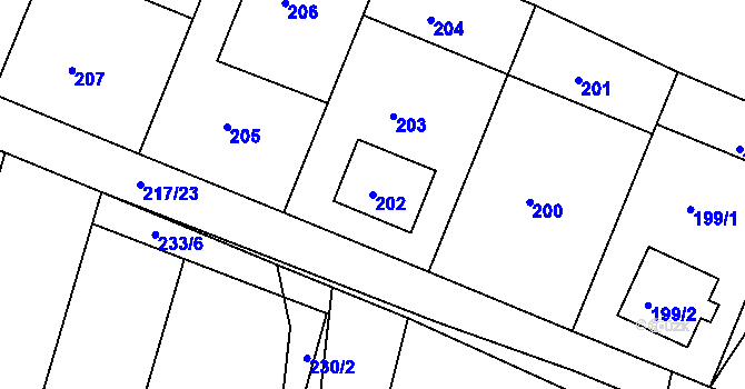 Parcela st. 202 v KÚ Křtomil, Katastrální mapa