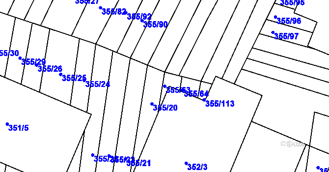 Parcela st. 355/63 v KÚ Lipová u Přerova, Katastrální mapa