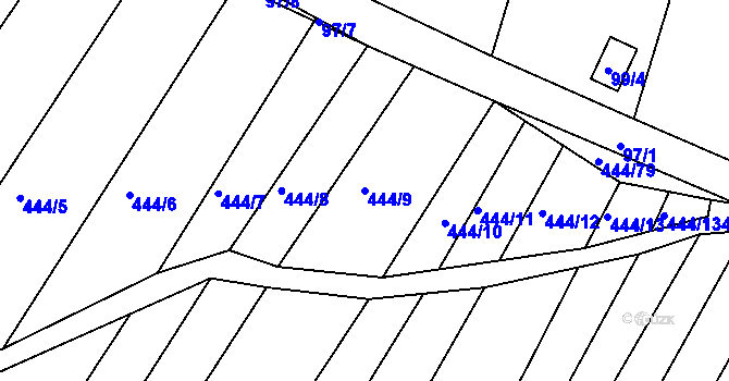 Parcela st. 444/9 v KÚ Lipová u Přerova, Katastrální mapa