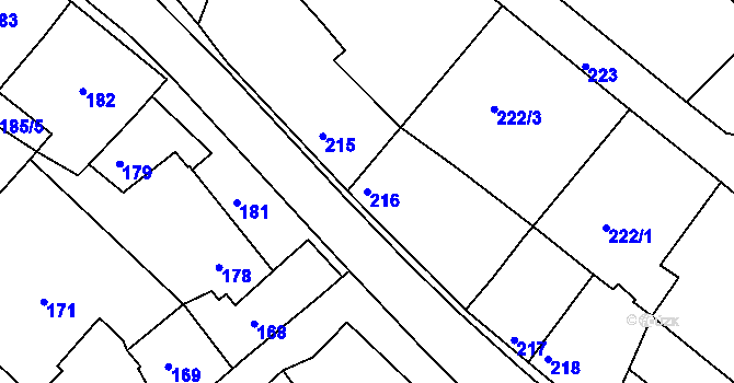 Parcela st. 216 v KÚ Lipová u Přerova, Katastrální mapa