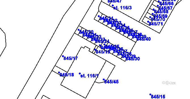 Parcela st. 845/19 v KÚ Horní Lipová, Katastrální mapa