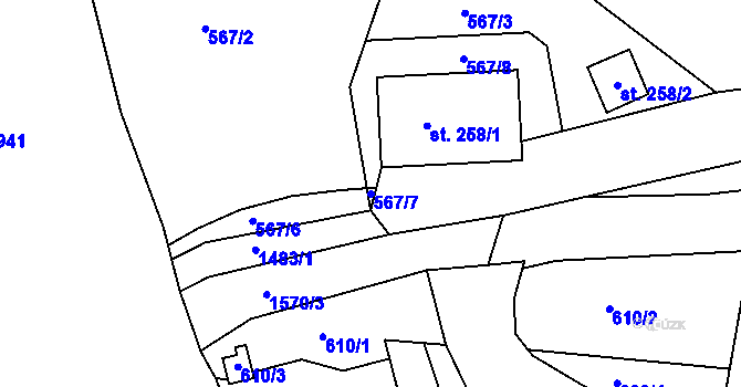 Parcela st. 567/7 v KÚ Horní Lipová, Katastrální mapa