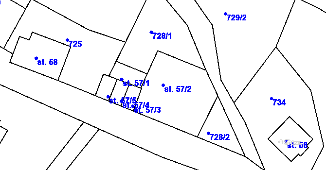 Parcela st. 57/2 v KÚ Horní Lipová, Katastrální mapa