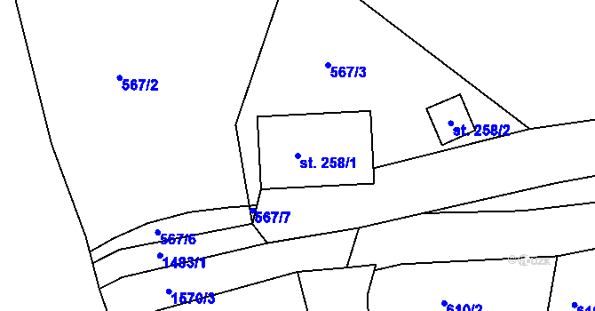 Parcela st. 258/1 v KÚ Horní Lipová, Katastrální mapa