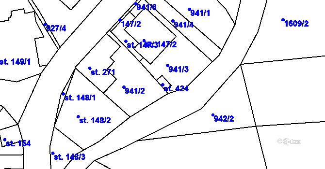 Parcela st. 424 v KÚ Horní Lipová, Katastrální mapa