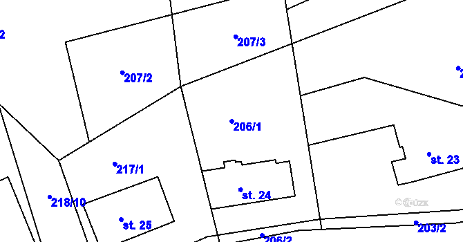 Parcela st. 206/1 v KÚ Horní Lipová, Katastrální mapa