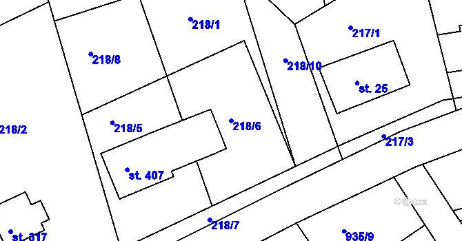 Parcela st. 218/6 v KÚ Horní Lipová, Katastrální mapa