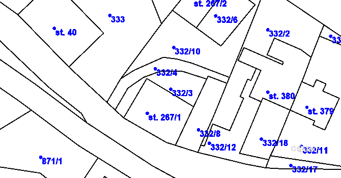 Parcela st. 332/3 v KÚ Horní Lipová, Katastrální mapa