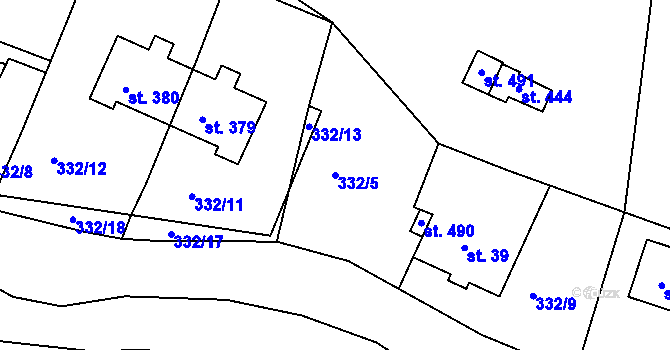 Parcela st. 332/5 v KÚ Horní Lipová, Katastrální mapa