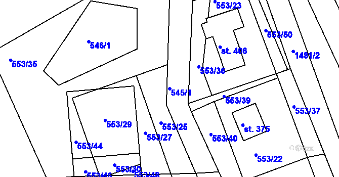 Parcela st. 545/1 v KÚ Horní Lipová, Katastrální mapa