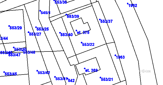 Parcela st. 553/22 v KÚ Horní Lipová, Katastrální mapa