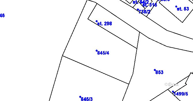 Parcela st. 845/4 v KÚ Horní Lipová, Katastrální mapa