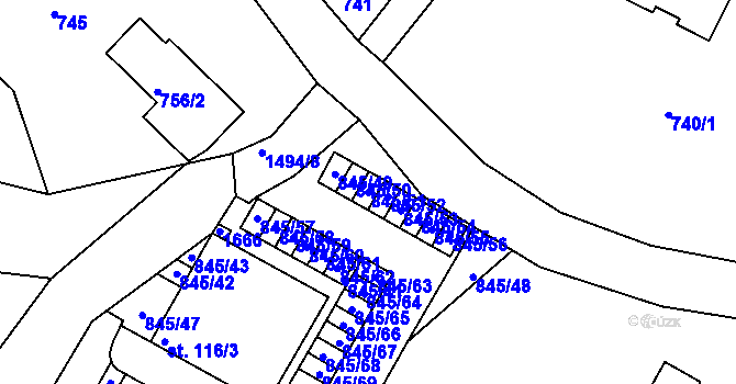 Parcela st. 845/51 v KÚ Horní Lipová, Katastrální mapa