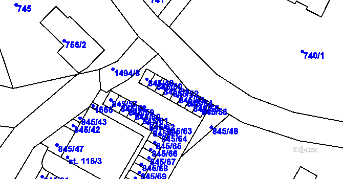 Parcela st. 845/52 v KÚ Horní Lipová, Katastrální mapa