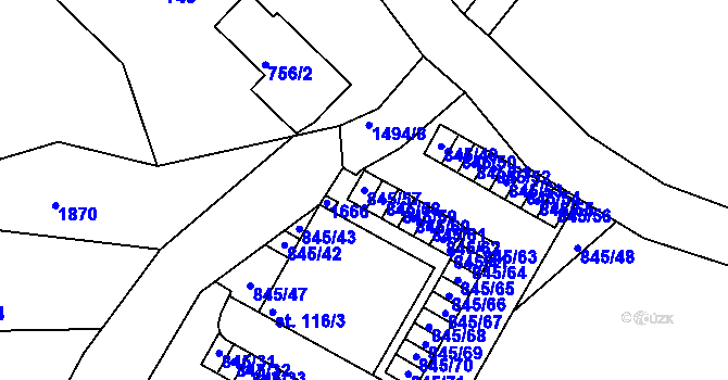 Parcela st. 845/57 v KÚ Horní Lipová, Katastrální mapa