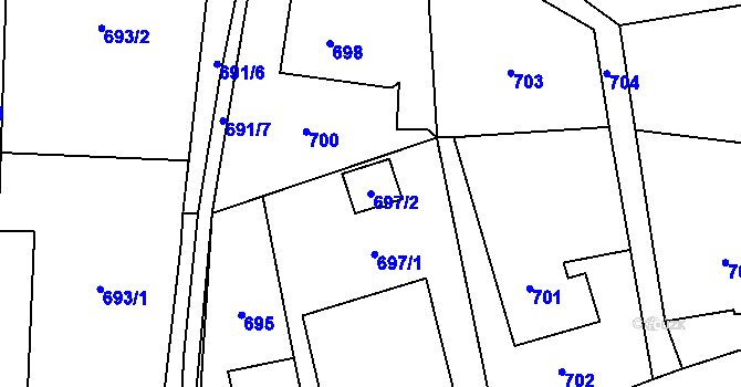 Parcela st. 697/2 v KÚ Dolní Lipová, Katastrální mapa