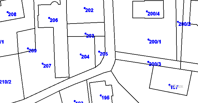 Parcela st. 205 v KÚ Dolní Lipová, Katastrální mapa