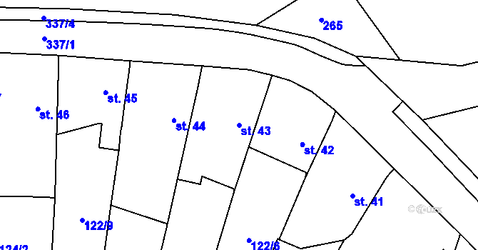 Parcela st. 43 v KÚ Licoměřice, Katastrální mapa