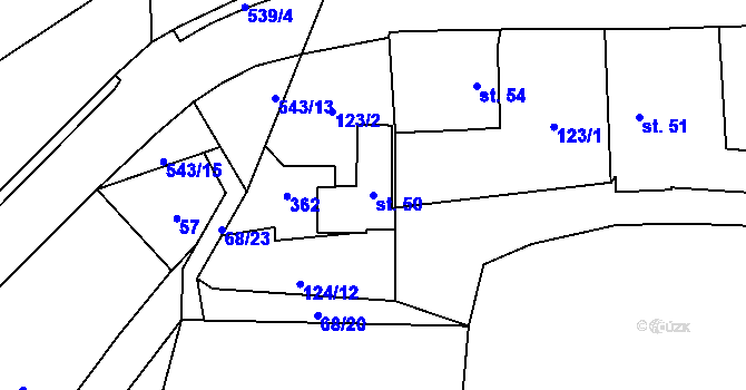 Parcela st. 50 v KÚ Licoměřice, Katastrální mapa
