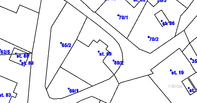 Parcela st. 59 v KÚ Licoměřice, Katastrální mapa