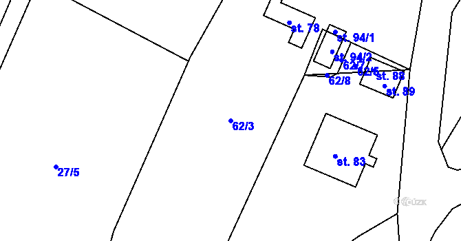 Parcela st. 62/3 v KÚ Licoměřice, Katastrální mapa