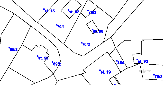 Parcela st. 70/2 v KÚ Licoměřice, Katastrální mapa