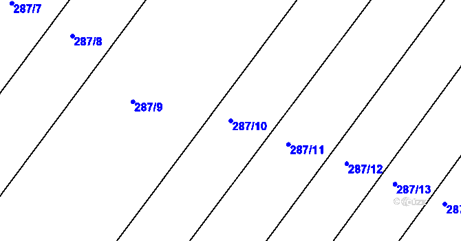 Parcela st. 287/10 v KÚ Licoměřice, Katastrální mapa