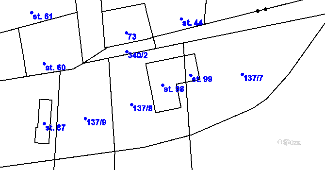 Parcela st. 98 v KÚ Licoměřice, Katastrální mapa