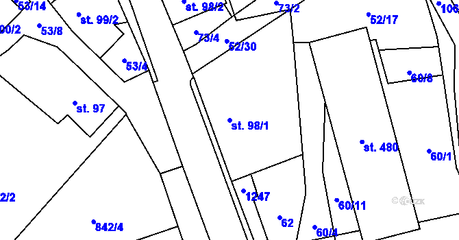 Parcela st. 98/1 v KÚ Lipovec u Blanska, Katastrální mapa