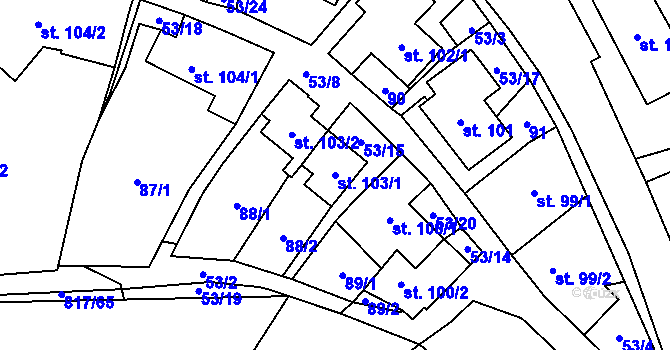 Parcela st. 103/1 v KÚ Lipovec u Blanska, Katastrální mapa