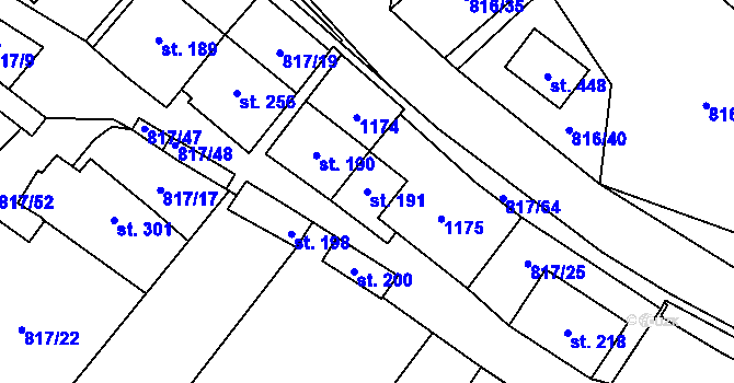 Parcela st. 191 v KÚ Lipovec u Blanska, Katastrální mapa