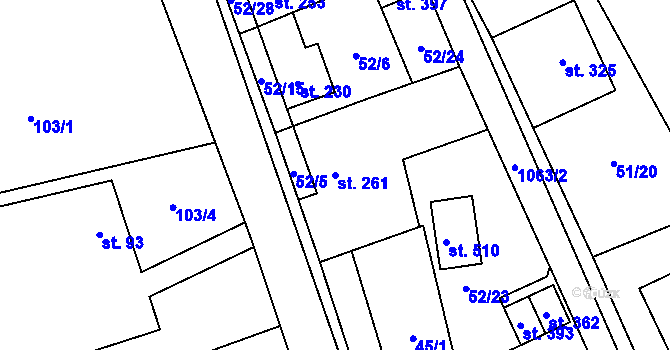 Parcela st. 261 v KÚ Lipovec u Blanska, Katastrální mapa