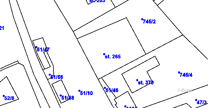 Parcela st. 265 v KÚ Lipovec u Blanska, Katastrální mapa