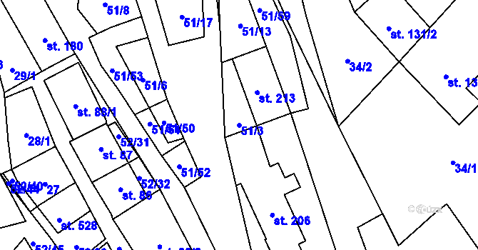 Parcela st. 51/3 v KÚ Lipovec u Blanska, Katastrální mapa