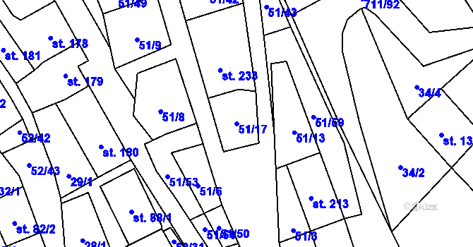 Parcela st. 51/17 v KÚ Lipovec u Blanska, Katastrální mapa