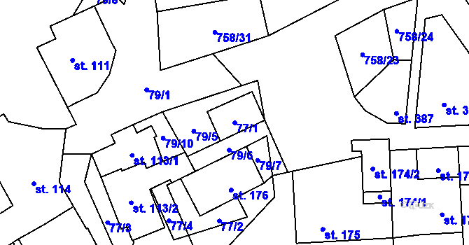 Parcela st. 77/1 v KÚ Lipovec u Blanska, Katastrální mapa