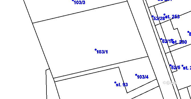 Parcela st. 103/1 v KÚ Lipovec u Blanska, Katastrální mapa