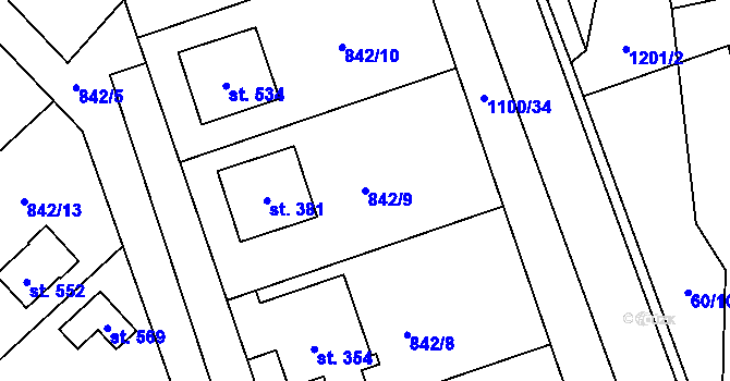 Parcela st. 842/9 v KÚ Lipovec u Blanska, Katastrální mapa