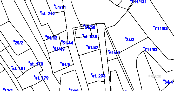 Parcela st. 51/42 v KÚ Lipovec u Blanska, Katastrální mapa